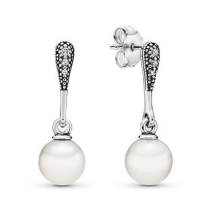 Picture of Pandora Elegant Beauty Pearl Post Drop Earrings