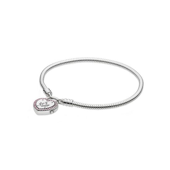 Picture of Pandora Lock Your Promise Padlock Charm Bracelet - Sterling Silver with Fuschia CZ